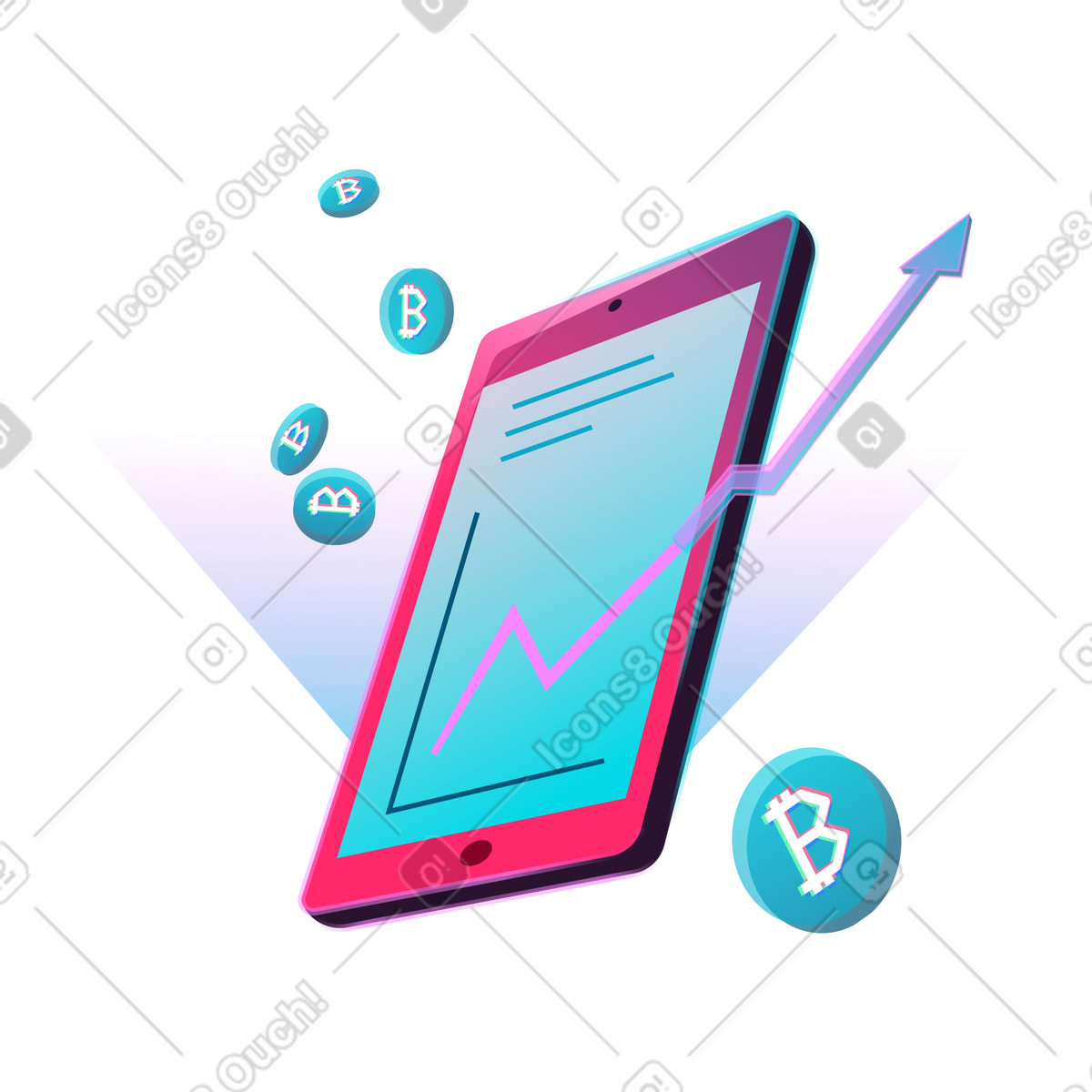 Иллюстрация Планшет с графиками и биткойнами в стиле Neon — скачать в форматах PNG, SVG