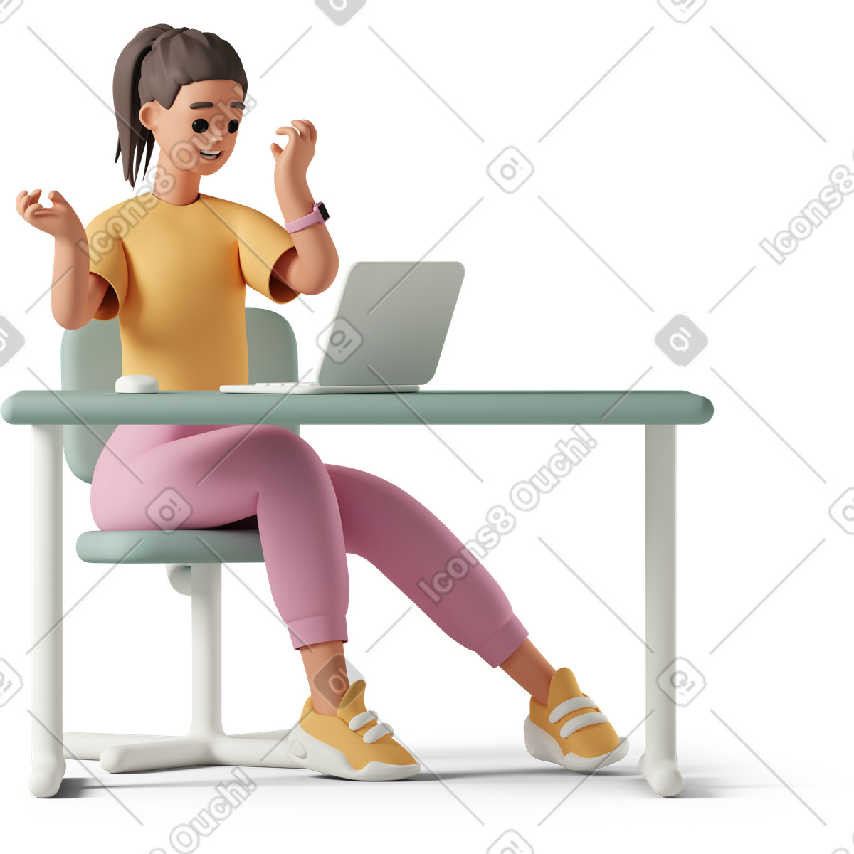 Student at desk with laptop, online learning success-Illustration im 3D Casual life-Stil als Download in PNG, SVG
