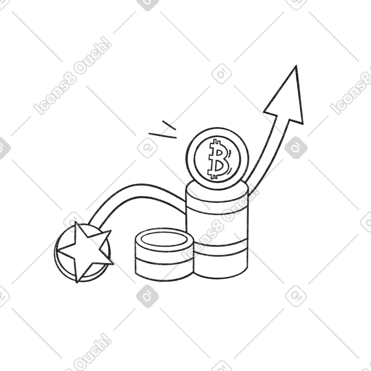 Ilustração de Pilha moedas criptomoeda e seta crescimento em no estilo Bonbon Line para baixar em PNG, SVG