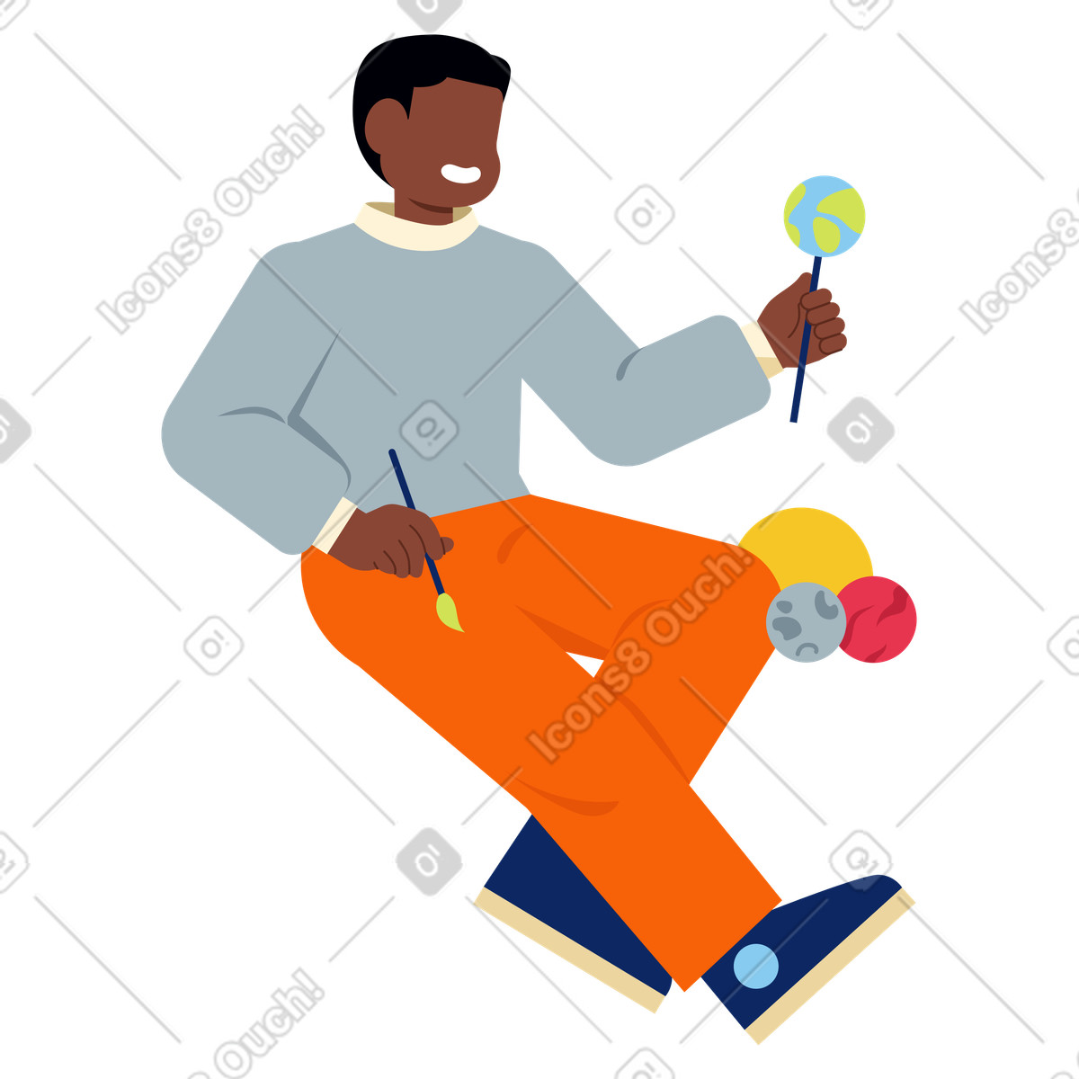 Young man doing solar system science project illustration in Catchy style download in PNG, SVG