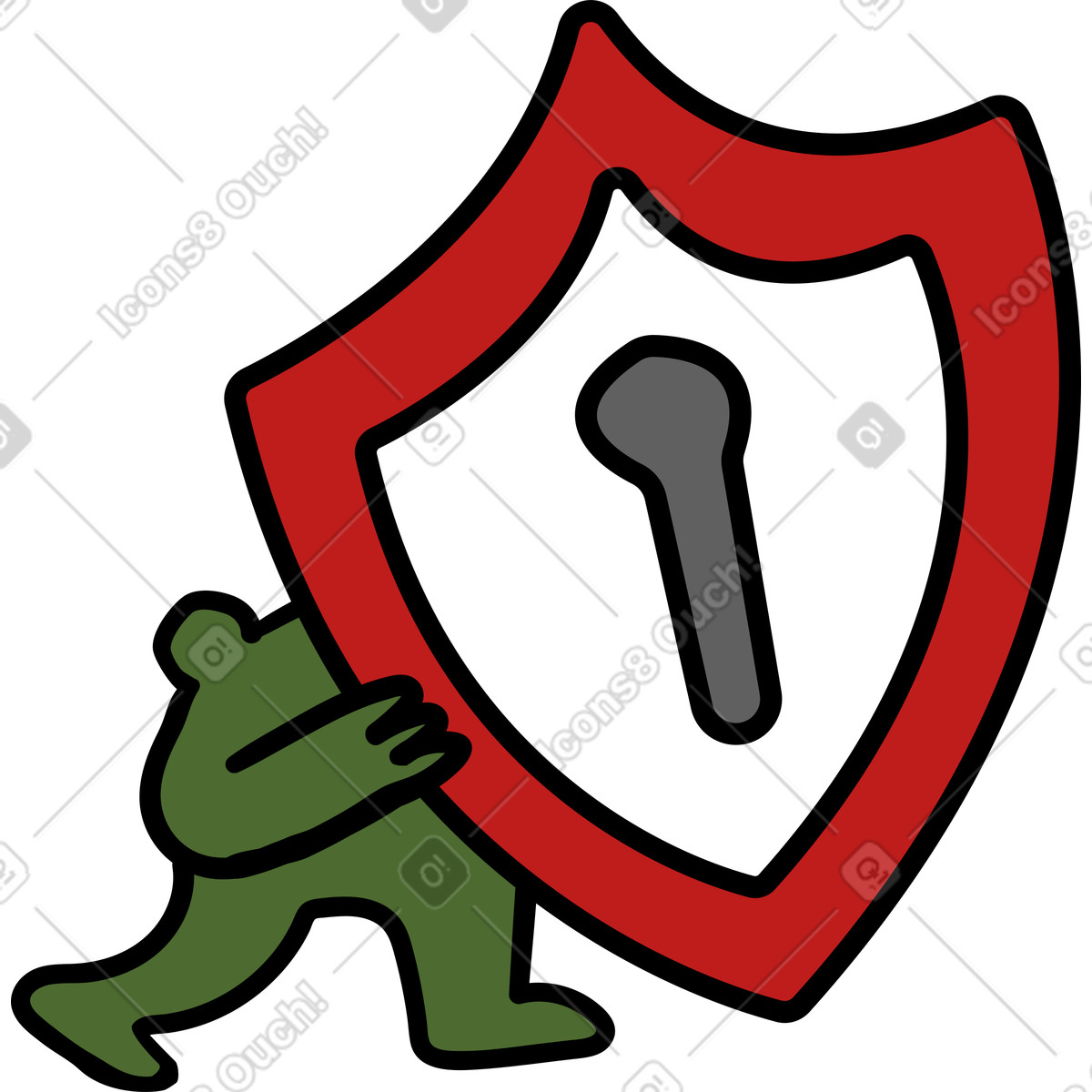 Person holding protection shield with a keyhole illustration in Wiggle style download in PNG, SVG