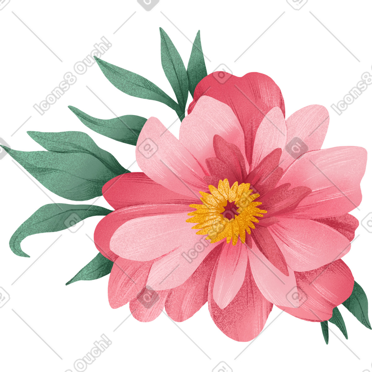 Rosa blume mit blättern-Illustration im Floral-Stil als Download in PNG, SVG
