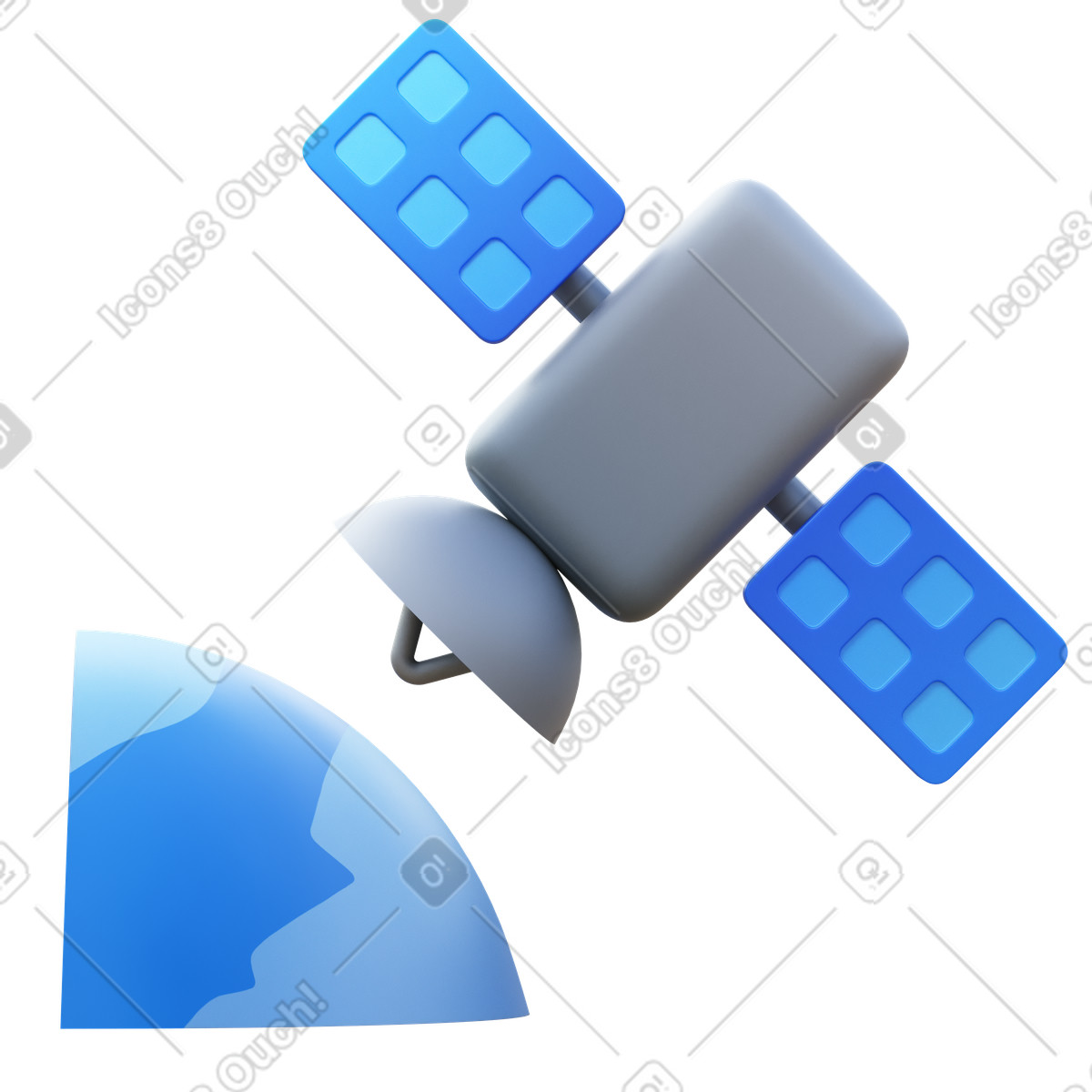 Satellite in orbit illustration 3D Fluency style download PNG, SVG