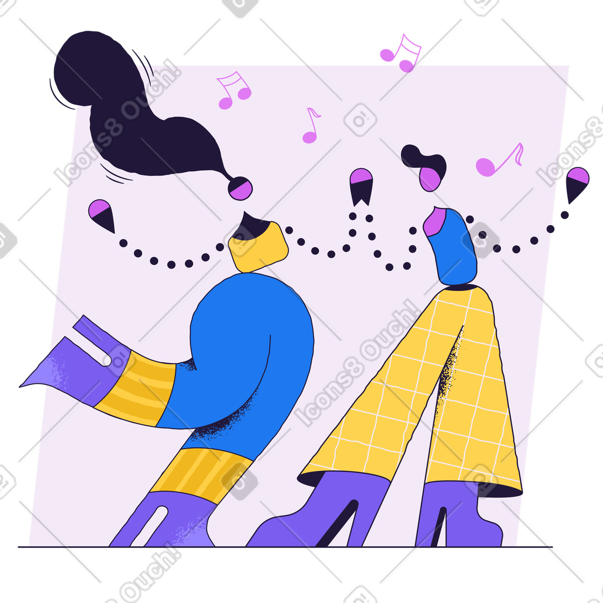 Uomo e donna che ballano insieme illustrazione in stile Conifer scarica in PNG, SVG