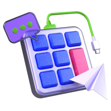 A colorful keypad with chat bubble and paper plane - 3D Boost style illustration