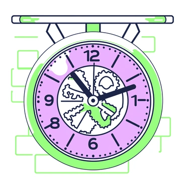 A large industrial clock with visible metal gears