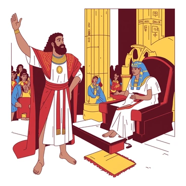Moses confidently addressing Pharaoh in an ornate Egyptian court