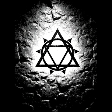 A large alchemy symbol is centered on a rough stone wall. The symbol is intricately designed, featuring various geometric shapes and lines. It emanates a bright, glowing light that highlights the textures of the stone surface. The light creates deep shadows, accentuating the unevenness of the wall. The surrounding area is dim, enhancing the contrast between the glowing symbol and the dark stone. The overall atmosphere is one of intrigue and mystery.