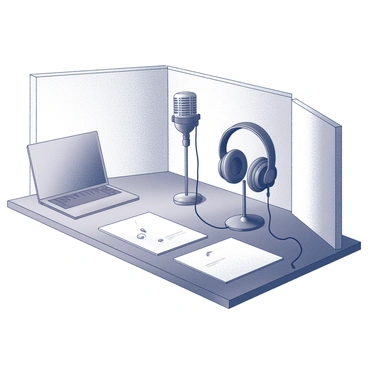 A podcast setup with a microphone and headphones on a desk