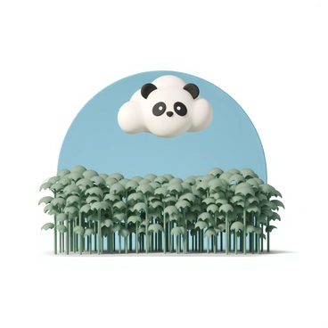 A cuddly panda-shaped cloud floating above a bamboo forest