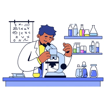A scientist adjusting the focus of a microscope in a lab filled with equipment
