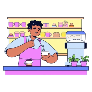 A skilled barista creating latte art in a warm and inviting coffee shop.