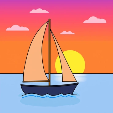 A sailboat silhouetted against a colorful sunset over the sea