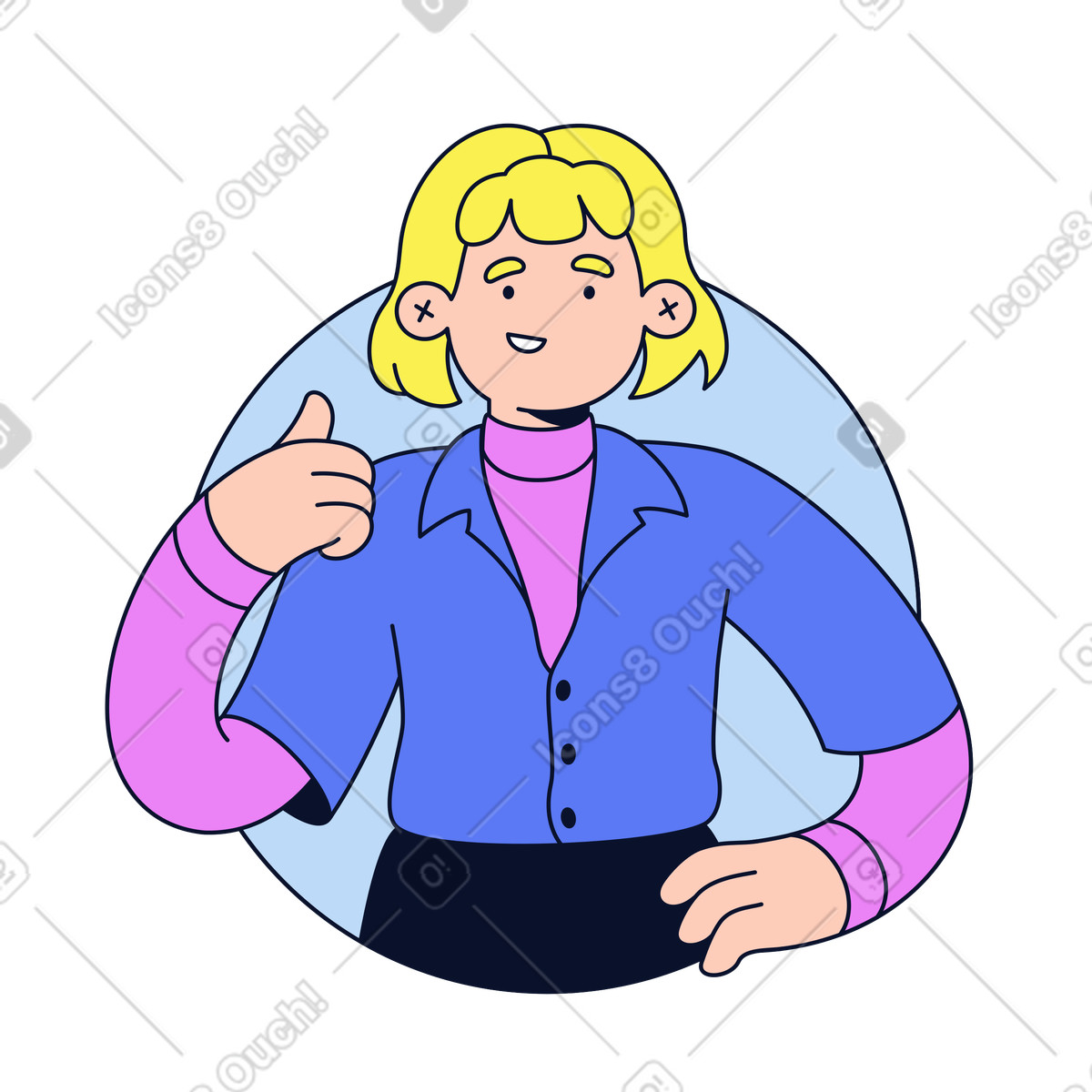 Thumbs up gesture, positive feedback or approval illustrazione in stile Flexy scarica in PNG, SVG
