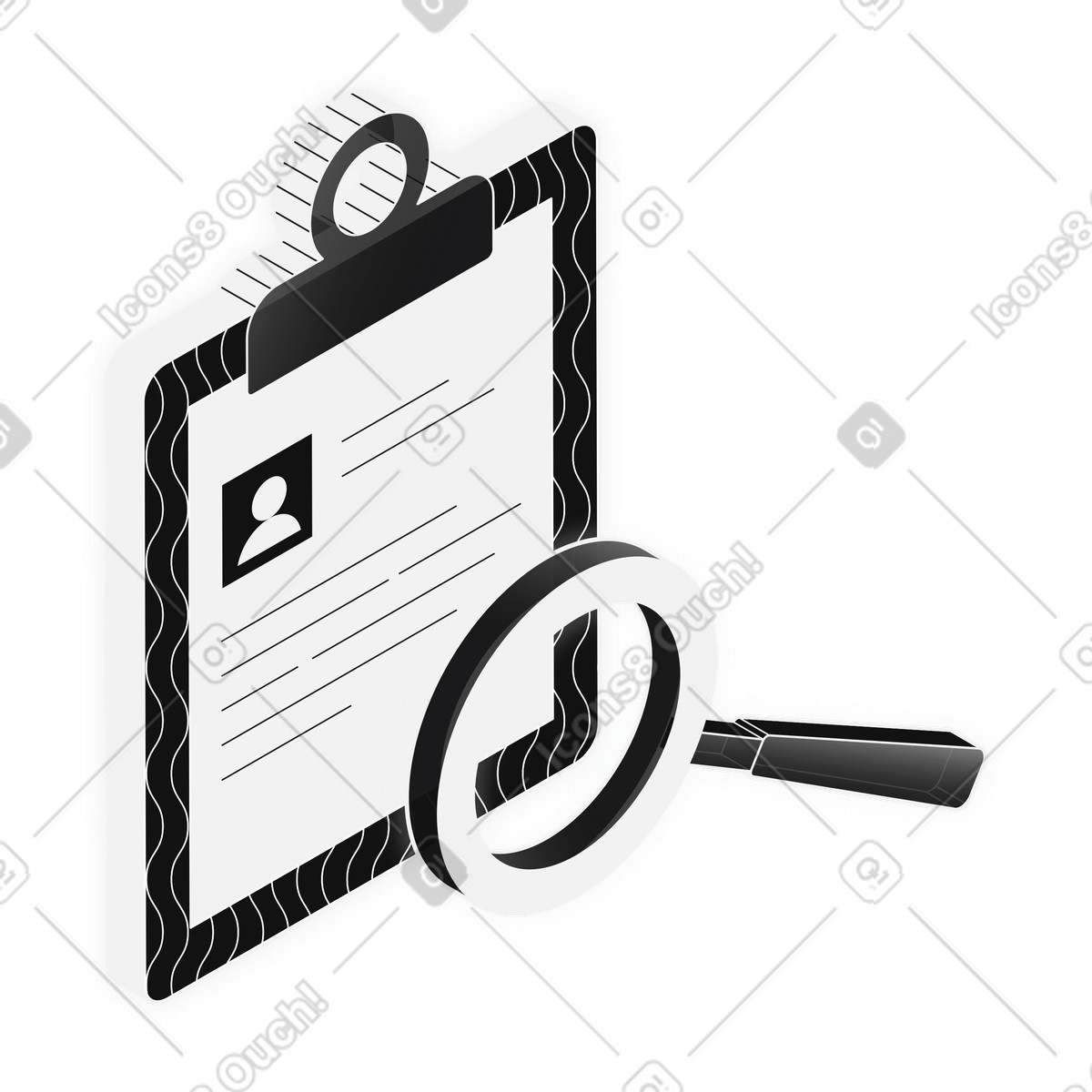 Candidate profile analysis on clipboard for hr hiring process illustration in Inverse style download in PNG, SVG