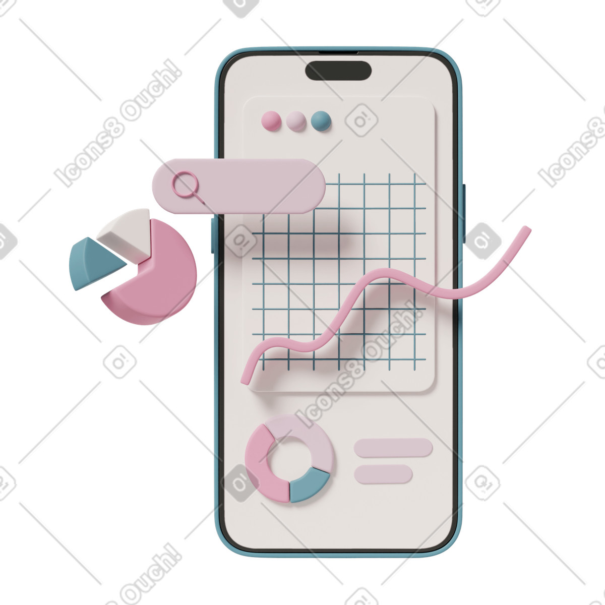 Grafico e statistiche sul telefono illustrazione in stile 3D Casual life scarica in PNG, SVG