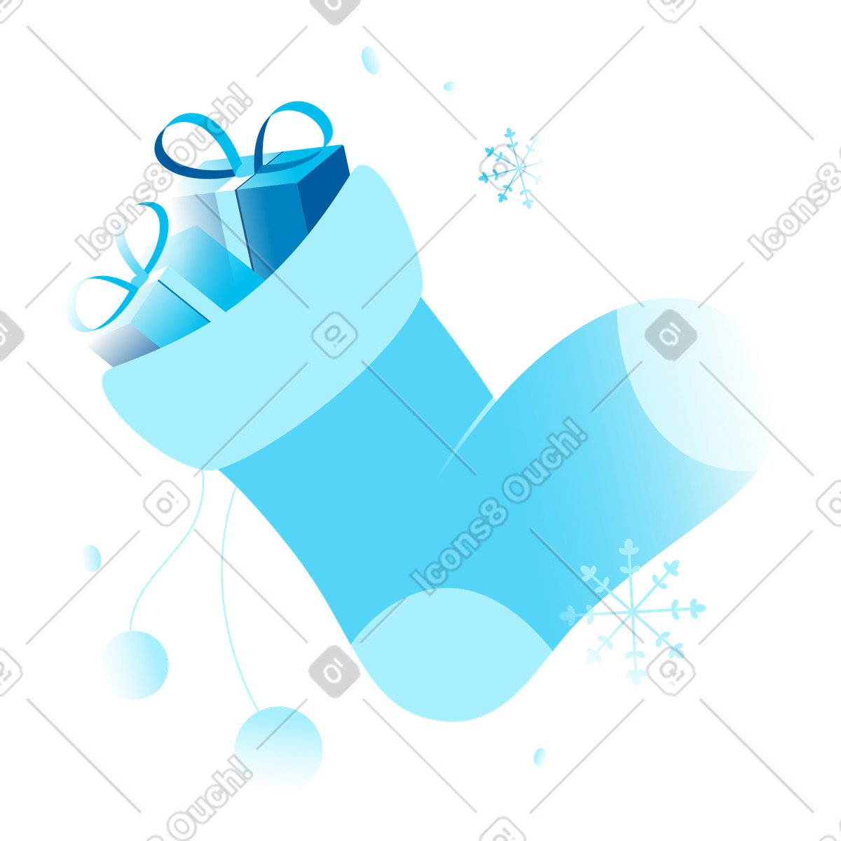 Christmas stocking with presents and snowflakes, Holiday gift decoration-Illustration im Icy-Stil als Download in PNG, SVG