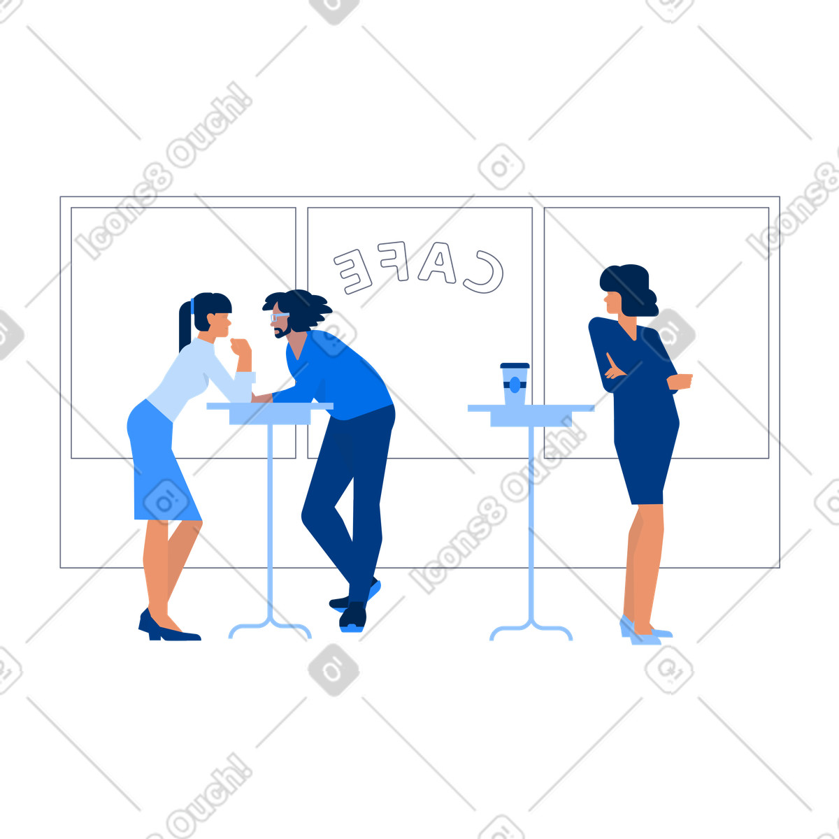 Jealous ex-girlfriend spying on ex-partner in cafe illustration Urban style download PNG, SVG