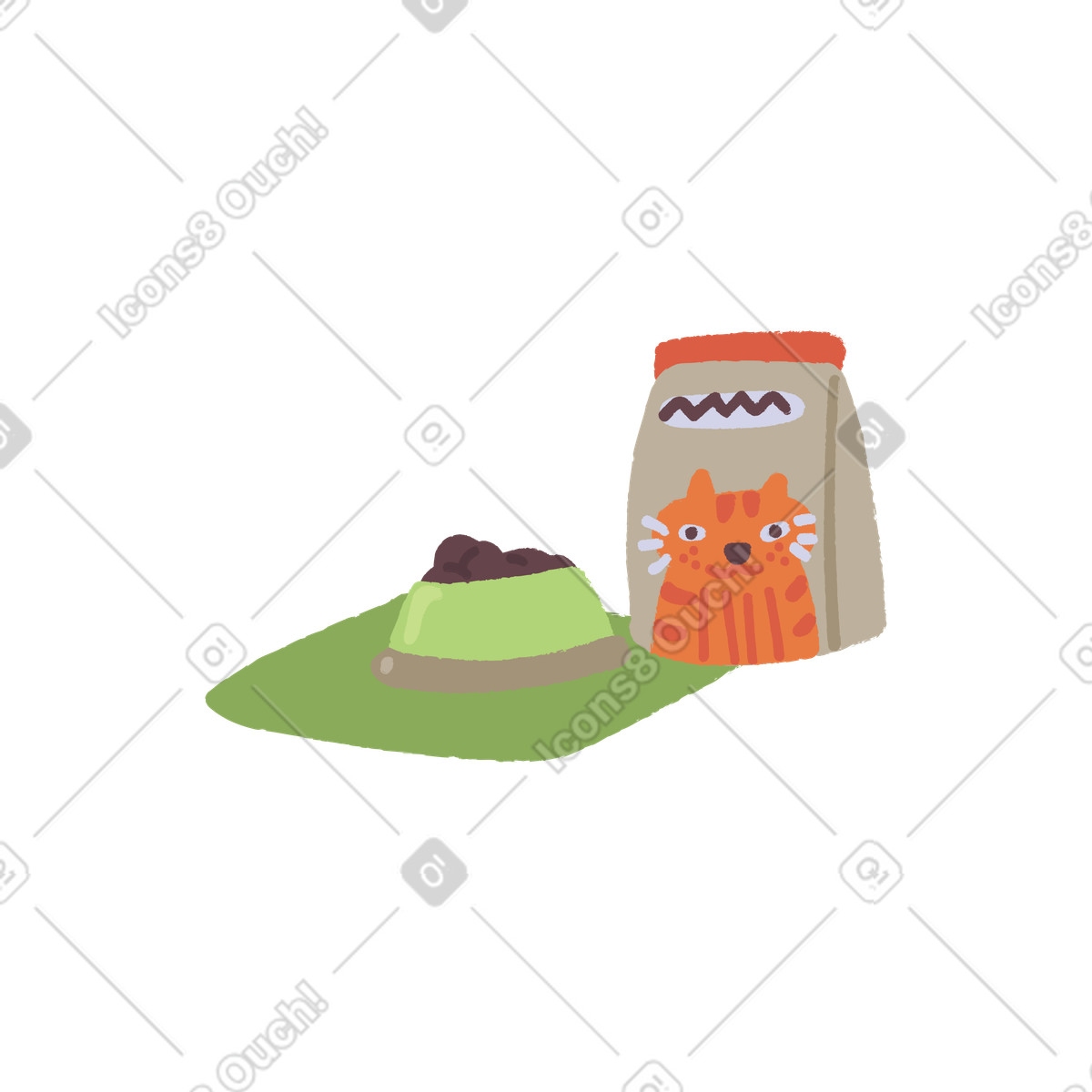 Bowl filled with cat food illustration in Ginger style download in PNG, SVG
