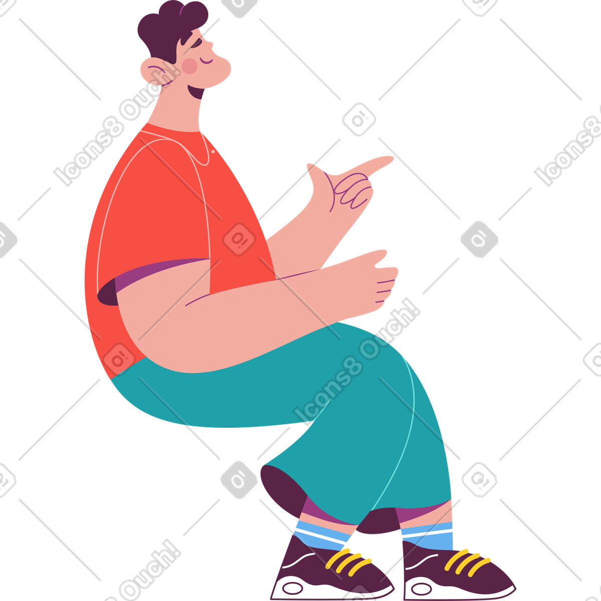Ilustração de Homem sentado mostrando algo em no estilo Sammy para baixar em PNG, SVG
