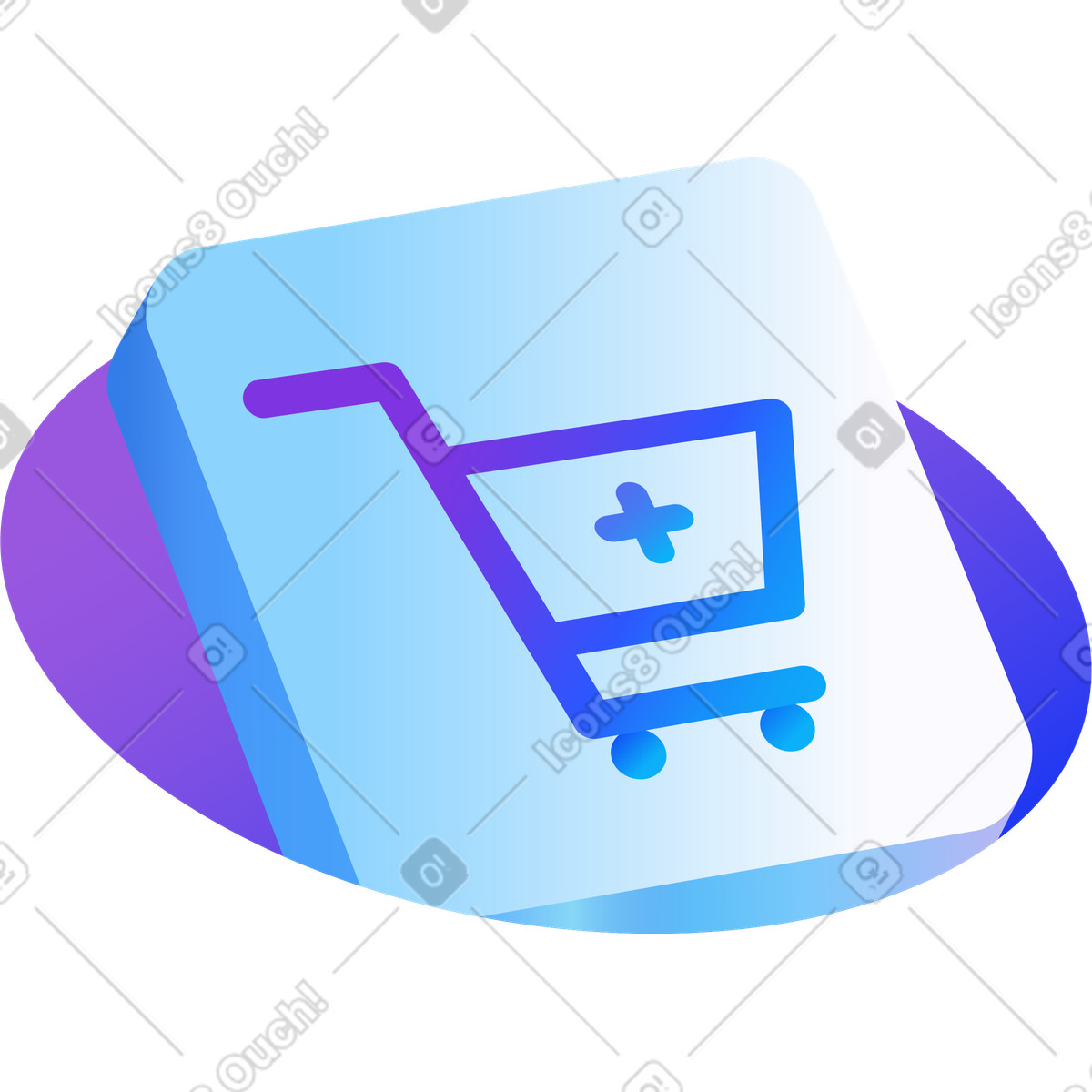 Shopping cart on an angled card illustration in Hi-tech style download in PNG, SVG