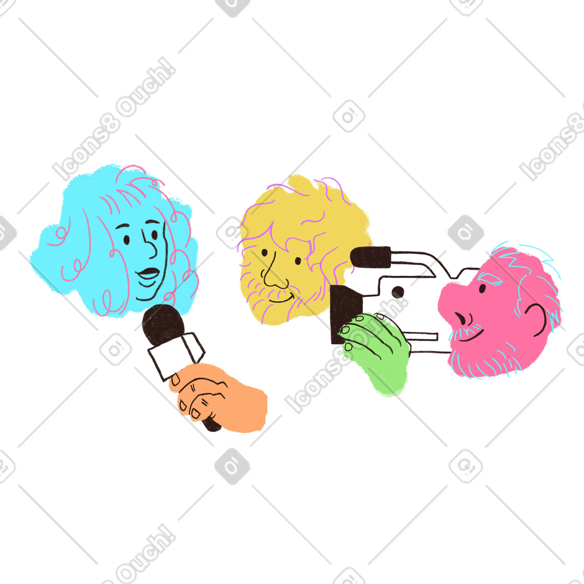 下载 Blobby 风格的 年轻女子接受采访 插画，支持 PNG、SVG 格式