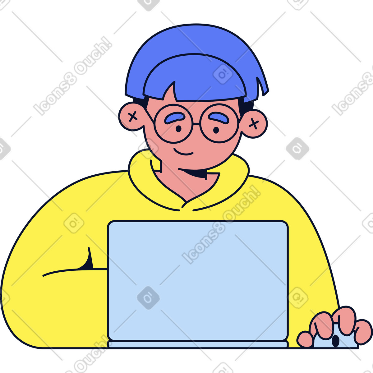Ilustración Hombre con laptop en estilo Flexy a descargar en PNG y SVG