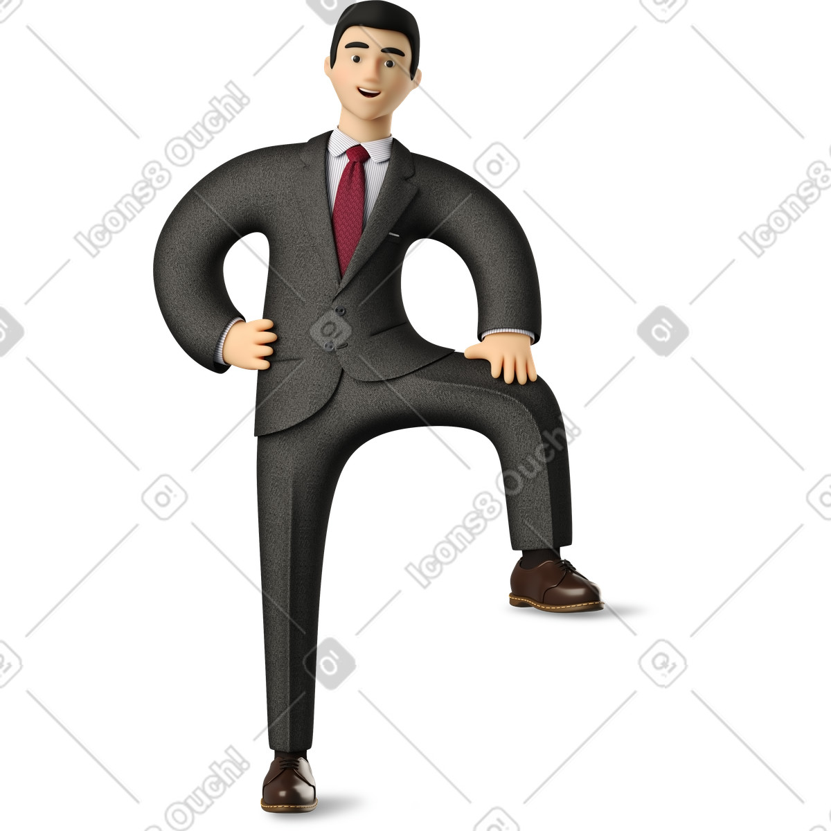 Businessman in black suit leaning with one leg illustration 3D Business style download PNG, SVG