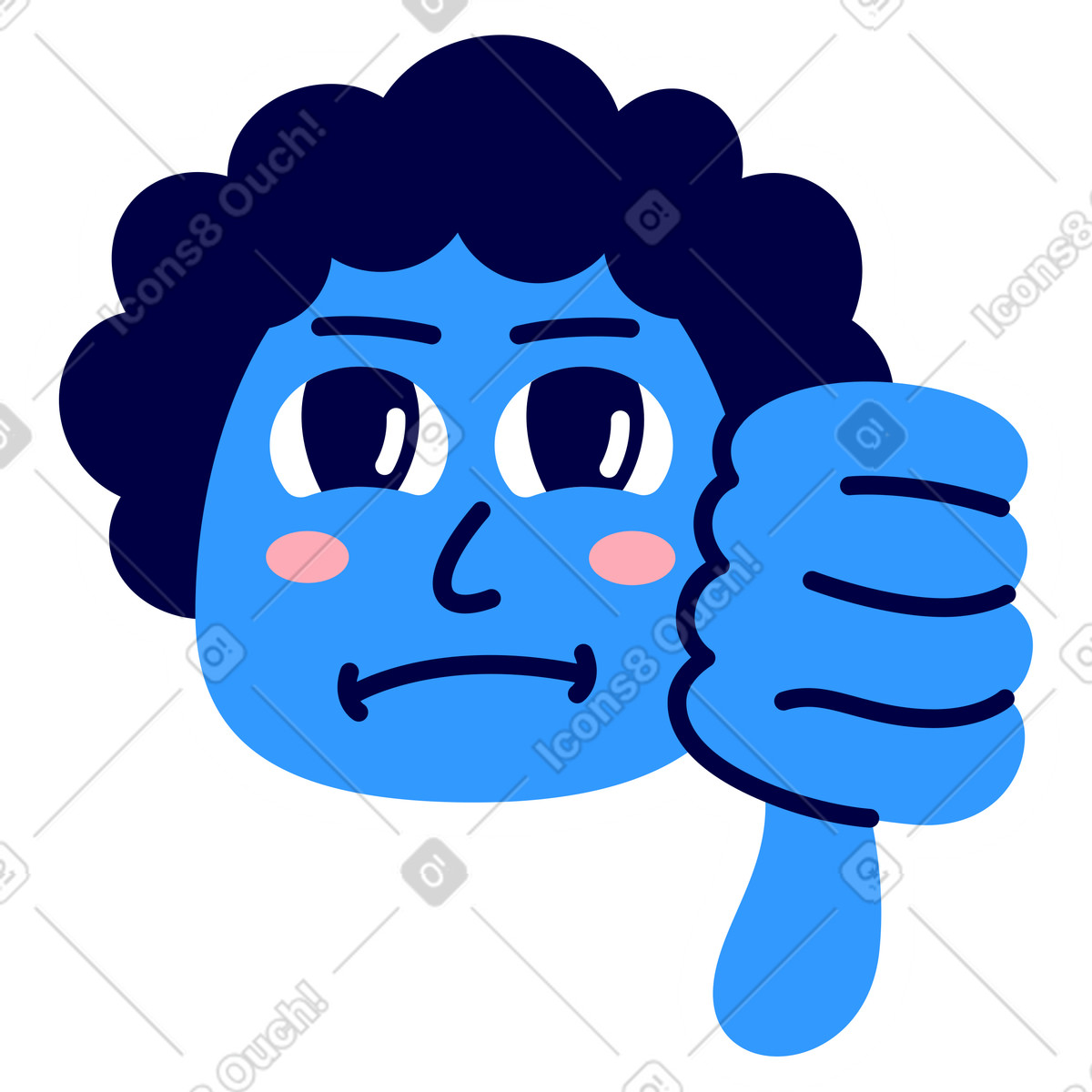 Head with thumb down illustration grumpy clipart unique graphics