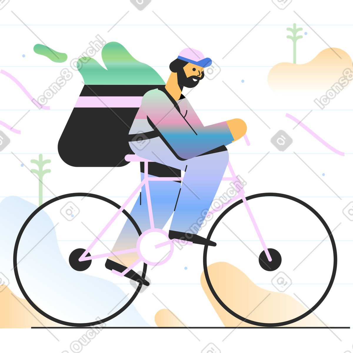 Illustration Livraison de repas à vélo dans le style Marginalia télécharger aux formats PNG, SVG