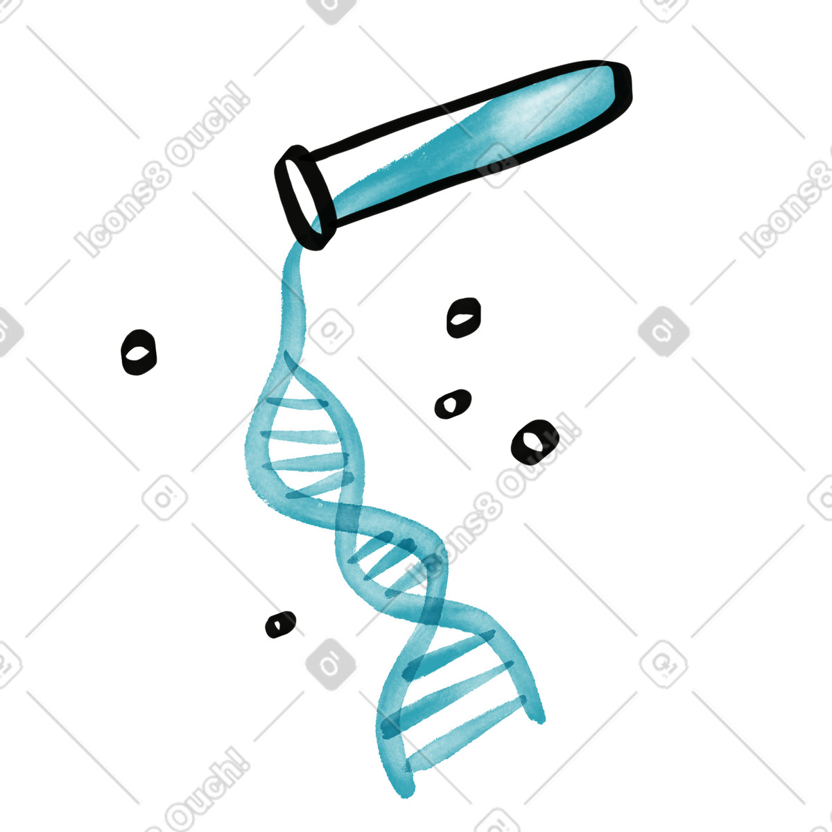 Watercolor sketch 스타일의 Dna helix emerging from test tube with floating molecule shapes 일러스트레이션 PNG, SVG 다운로드