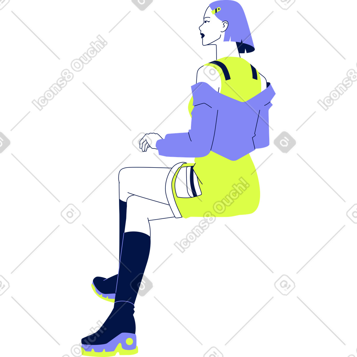 Illustration Seated young woman dans le style Glow à télécharger aux formats PNG, SVG