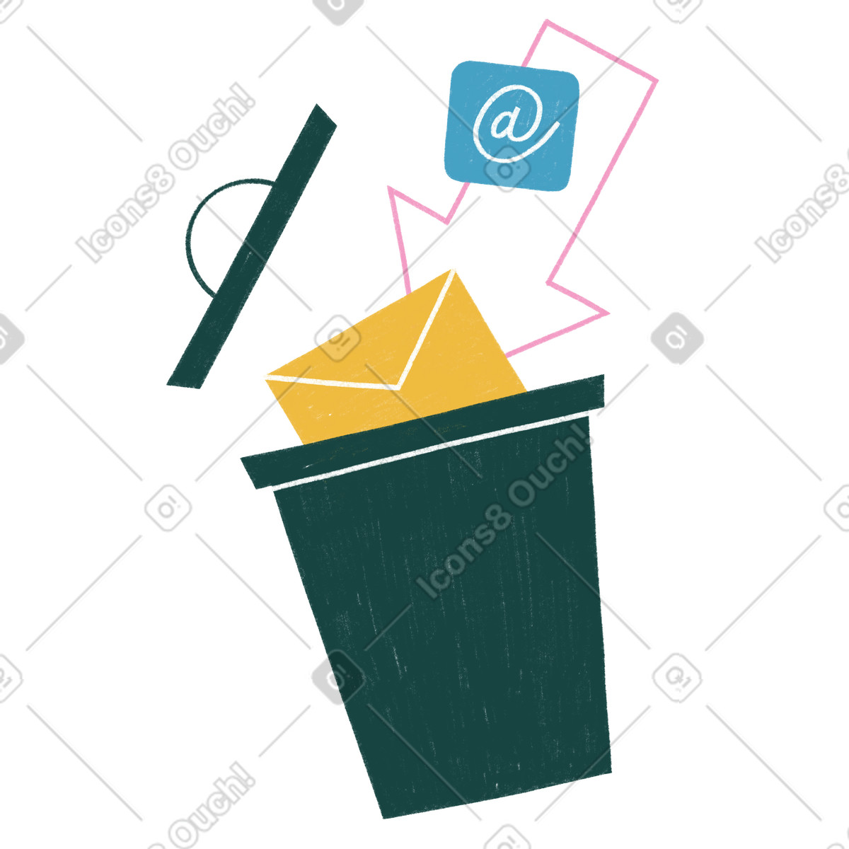 Ilustração de Letter thrown in the trash can em no estilo Tutti para baixar em PNG, SVG