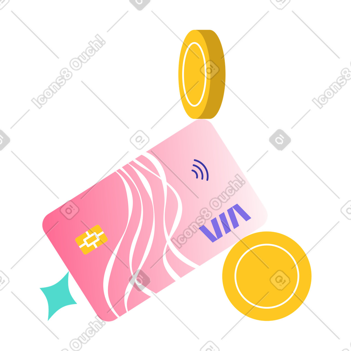 Ilustración Contactless credit card and coins, Financial services payment methods en estilo Bright a descargar en PNG y SVG