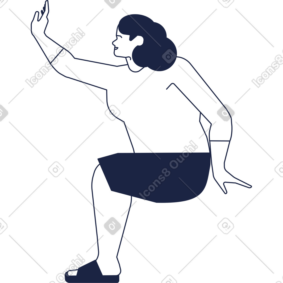 Ilustração de Woman sits and raises his hand high five side view em no estilo Urban Line para baixar em PNG, SVG