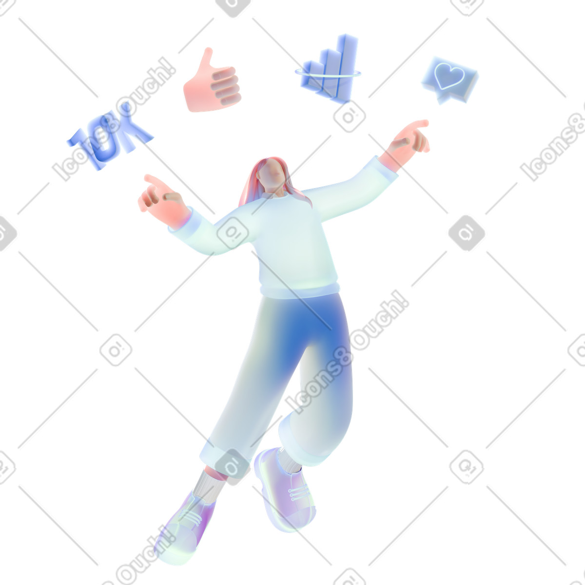 Persona sotto le icone dei social media illustrazione in stile 3D Airy scarica in PNG, SVG
