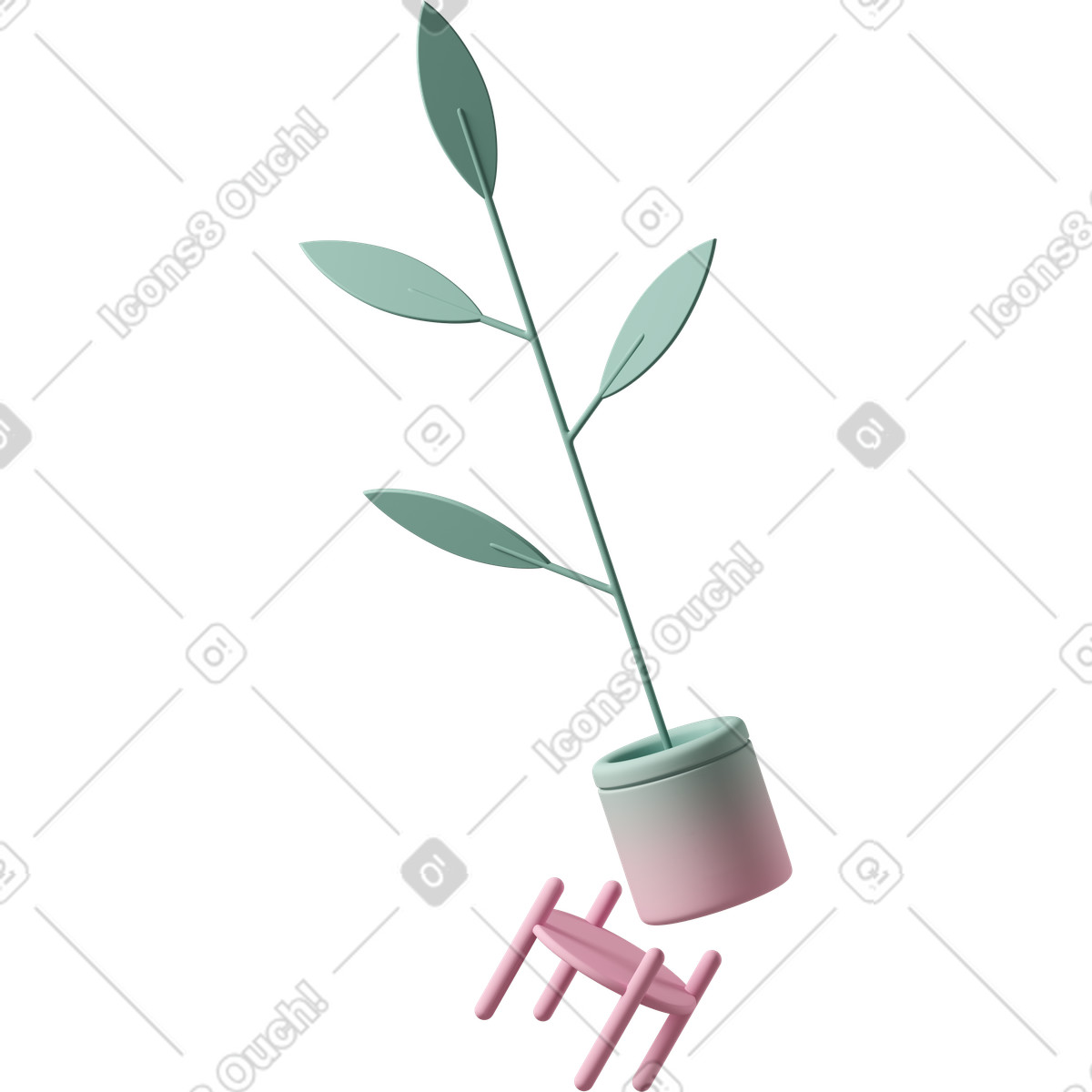 Tall pot plant falling off pink stand illustrazione in stile 3D Casual life scarica in PNG, SVG