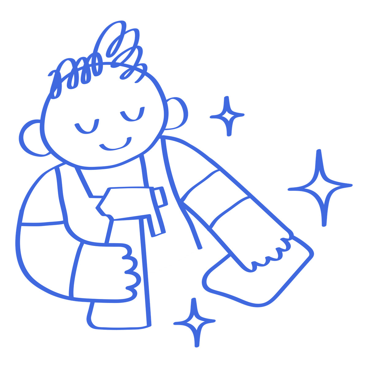 下载 风格的 Cleaner holding spray bottle and cloth with sparkles around 插画，支持 PNG、SVG 格式
