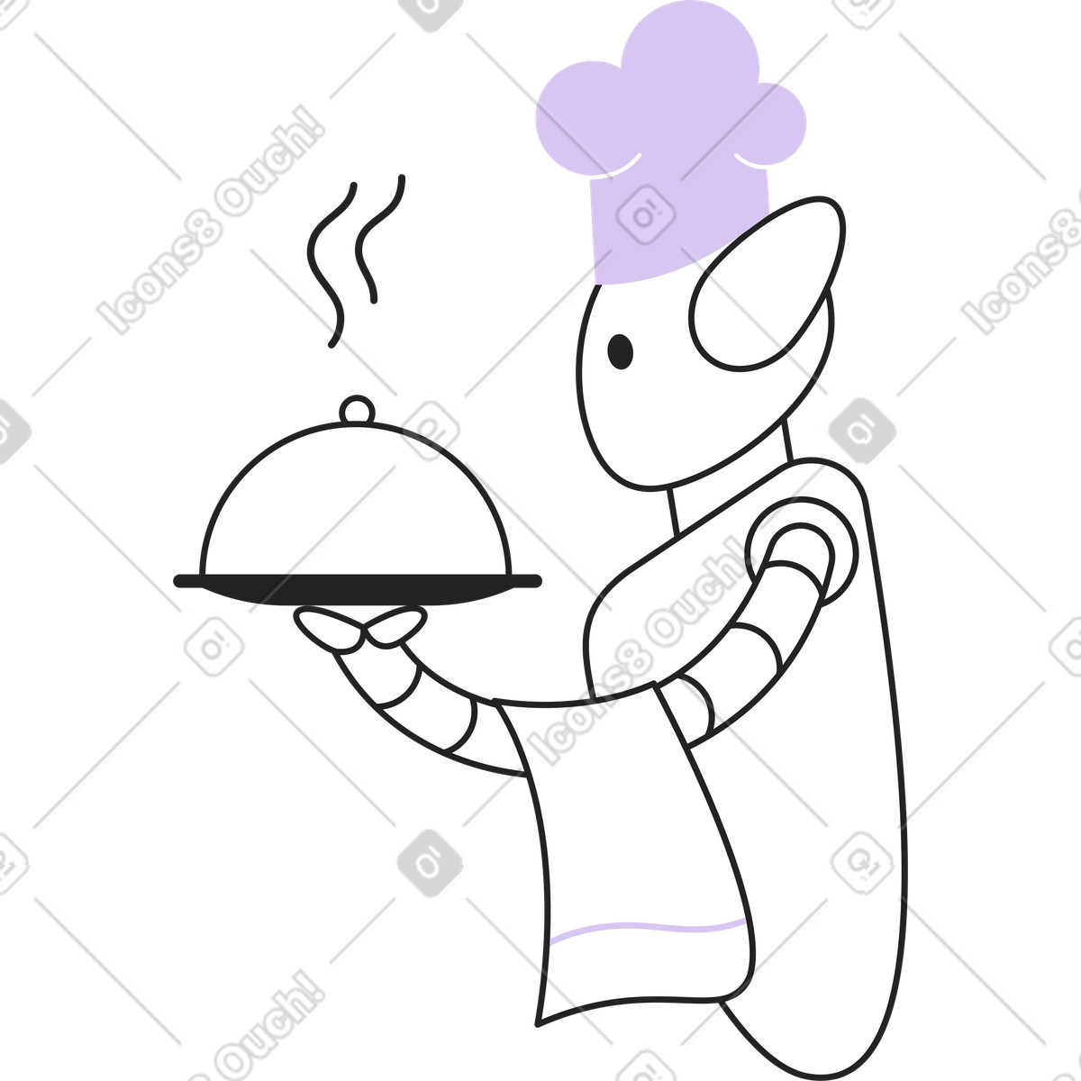 Robot chef con un piatto illustrazione in stile Sammy Line scarica in PNG, SVG