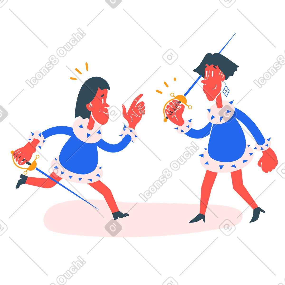 Two men fencing with swords illustration in Kingdom style download in PNG, SVG