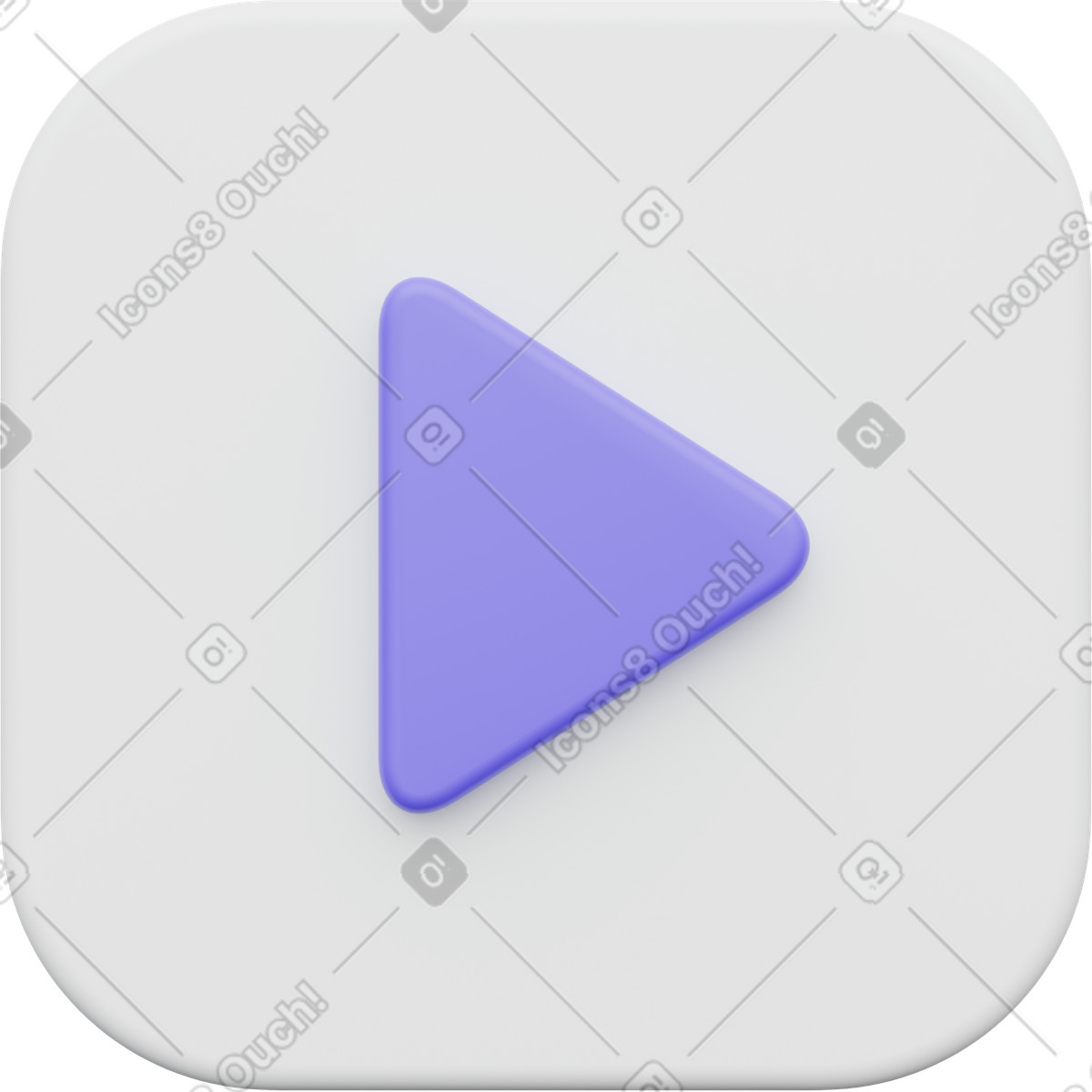 Ilustración Botón de reproducción, símbolo triángulo morado, icono control medios en estilo 3D Playful a descargar en PNG y SVG