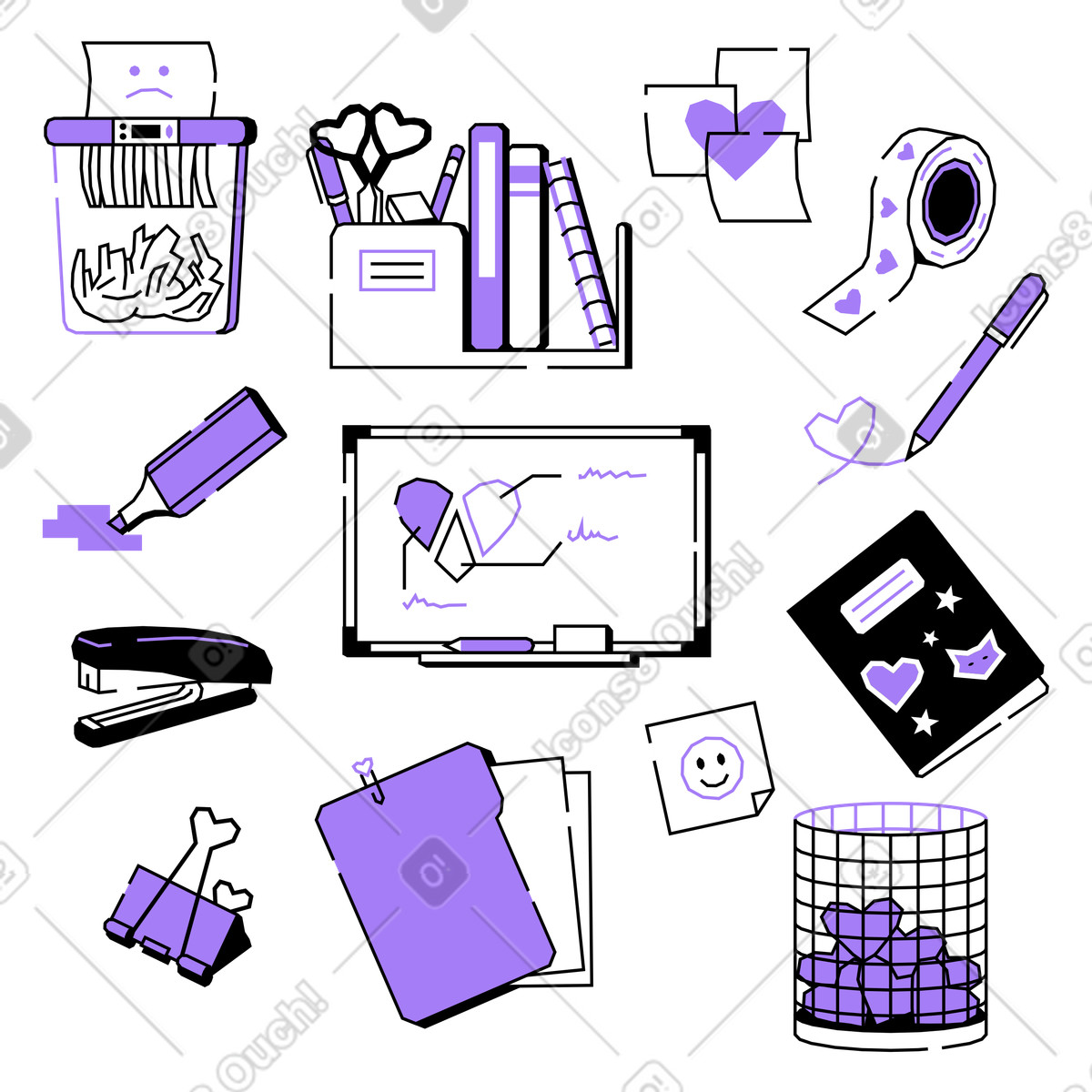 Ilustración Material de oficina o papelería en estilo Amethyst a descargar en PNG y SVG