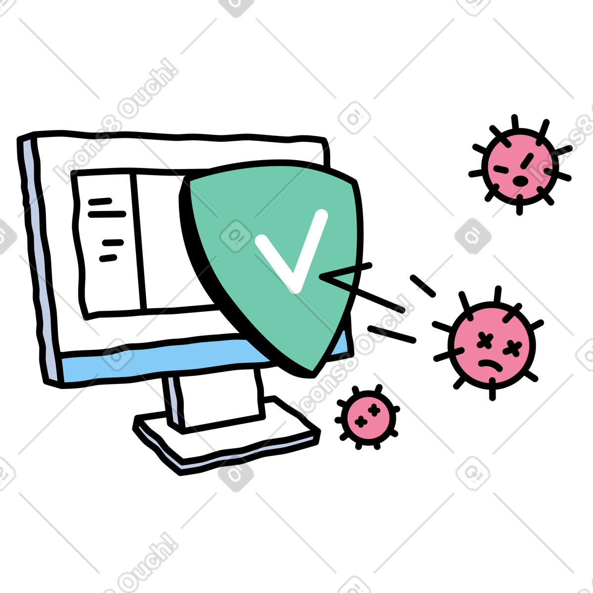 Software antivirus che protegge il pc illustrazione in stile Notes scarica in PNG, SVG
