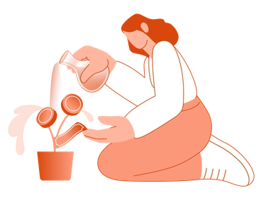 A person watering a plant - Orange style illustration