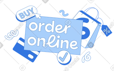 Lettering Order Online with bank card and shopping bag PNG, SVG