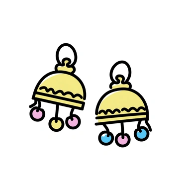 A close-up of vibrant jhumka earrings with intricate designs and colorful beads.