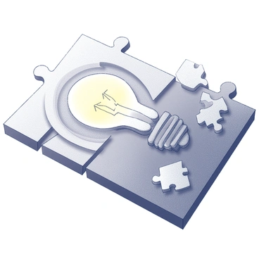 A tabletop displaying a partially completed jigsaw puzzle. The puzzle pieces are scattered around, with several pieces fitting together to form the outline of a "lightbulb" shape at the center. Some pieces are still missing, creating an incomplete image. The lightbulb itself is illustrated in a simple design, emphasizing its recognition as a symbol of "innovation". The table has a textured surface, and a few additional puzzle pieces are nearby, suggesting the ongoing challenge of completing the puzzle.