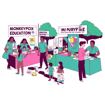 A community health fair with booths dedicated to monkeypox education, complete with games and activities.