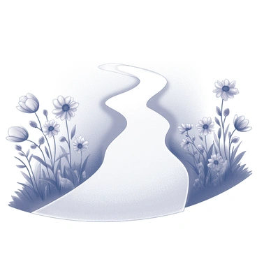 A winding path that extends into the distance is bordered by an array of blossoming flowers. The flowers are in full bloom, showcasing various shapes and sizes, with their petals open wide. The path is well-defined, with clear edges and a natural texture underfoot. Alongside the path, the greenery enhances the scene, providing a vibrant contrast to the flowers. At the end of the path, the horizon suggests a sense of promise and opportunity, inviting the viewer to envision a bright and successful future.