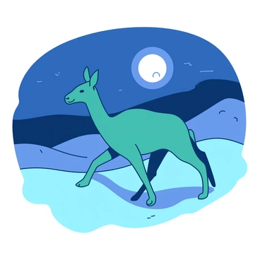 A teal chameau is walking gracefully across the smooth surface of the sand dunes, with the full moon casting a soft glow that illuminates the landscape. The sand dunes rise and fall like gentle waves, their curves highlighted by the moonlight. In the background, the night sky is deepening in color, creating a stark contrast with the bright light of the moon above, which is shining brightly and adding to the serene atmosphere of the scene.